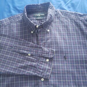 Polo Ralph Lauren Button Up L/S Shirt Mens XL Blake Dark Blue Plaid Pony Preppy